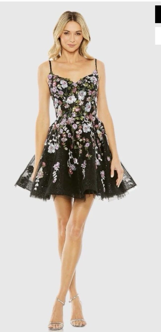 ** Sold Out On Line ** Mac Duggal Black Floral Embroidered Mini Dress #20643
